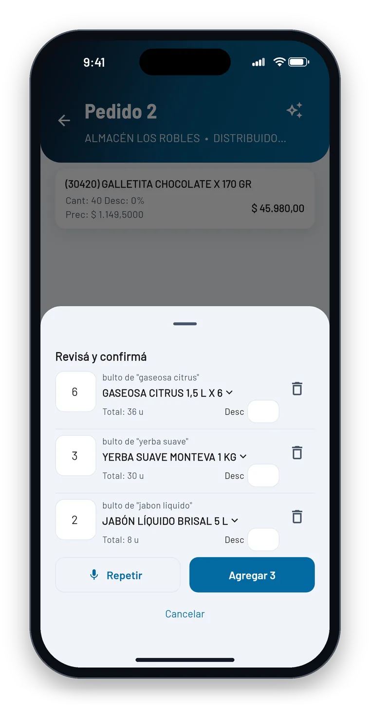 SmartTraderNX mostrando os três produtos reconhecidos para revisar e confirmar